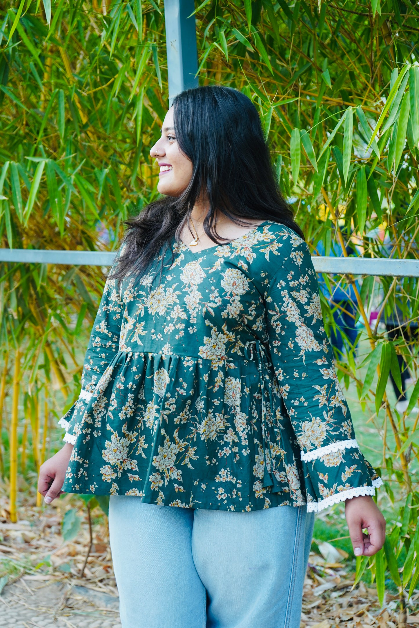Olive Bloom Flare Kurti